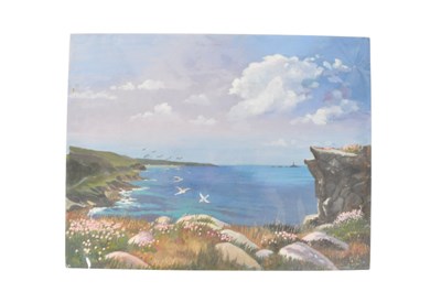 Lot 751a - HILDA DEAN - CORNISH COASTAL OIL PAINTING - LONGSHIPS & LANDS END
