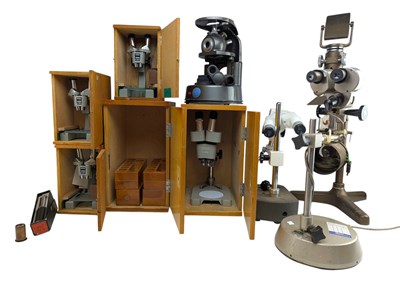 Lot 107 - SEVEN VINTAGE MICROSCOPES INCLUDING OPAX & C.BAKER