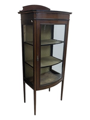 Lot 729a - EDWARDIAN MAHOGANY INLAID BOW FRONT CHINA DISPLAY CABINET
