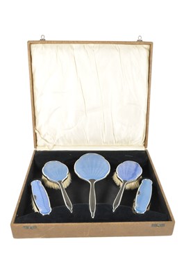 Lot 259 - VINTAGE 20TH CENTURY GUILLOCHE ENAMELLED VANITY DRESSING SET