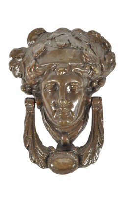 Lot 262 - 20TH CENTURY VINTAGE CAST IRON LADIES FACE DOOR KNOCKER