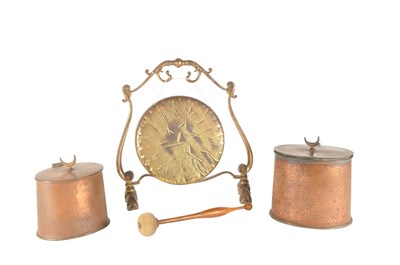 Lot 263 - TWO EARLY 20TH CENTURY TEA CADDIES WITH DINNER GONG