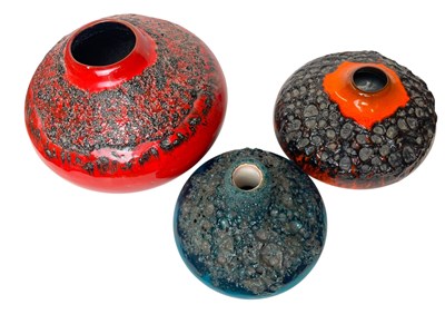Lot 6 - WEST GERMAN POTTERY - THREE 1960S FAT LAVA VASES