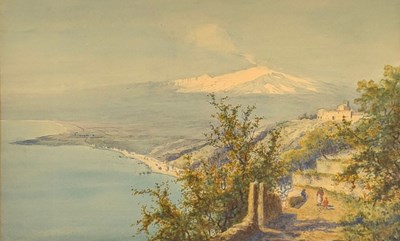 Lot 139 - EARLY 20TH CENTURY VIEW OF TAORMINA, SICILY WATERCOLOUR ON PAPER PAINTING