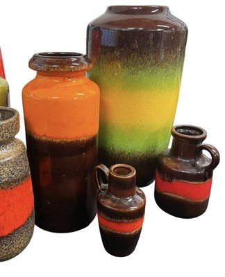 Lot 91 - WEST GERMAN POTTERY MAKER - SET OF 1960S TEXTURED RED VASES