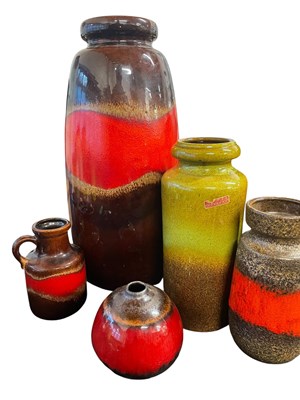 Lot 91 - WEST GERMAN POTTERY MAKER - SET OF 1960S TEXTURED RED VASES