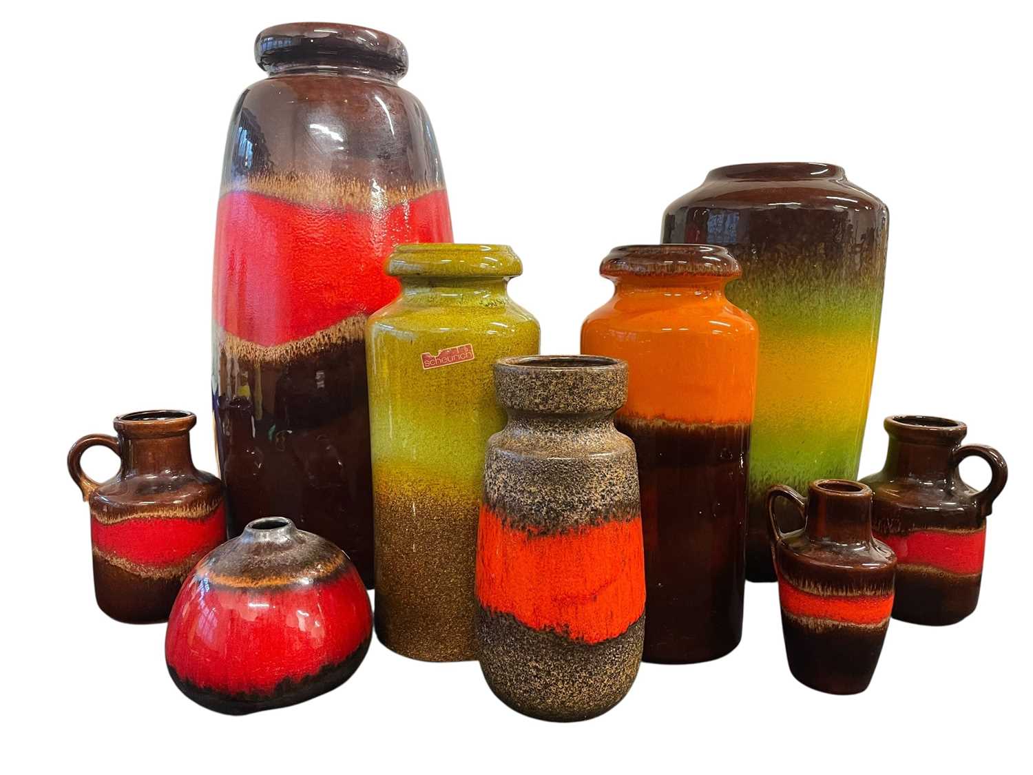 Lot 91 - WEST GERMAN POTTERY MAKER - SET OF 1960S TEXTURED RED VASES