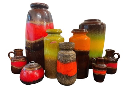 Lot 91 - WEST GERMAN POTTERY MAKER - SET OF 1960S TEXTURED RED VASES