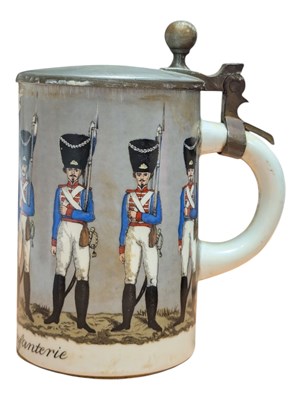 Lot 58 - 19TH CENTURY PORCELAIN & PEWTER INFANTRY INFANTERIE STEIN