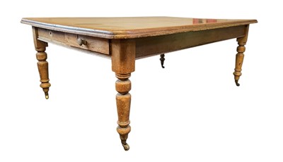 Lot 300 - LARGE VICTORIAN PINE THREE-DRAWER REFECTORY FARMHOUSE TABLE