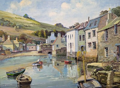 Lot 130 - NORBERT SULLIVAN PUGH - OIL ON CANVAS HARBOUR SCENE