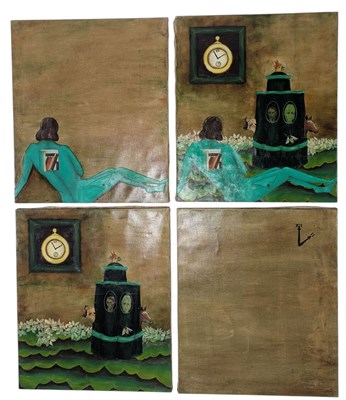 Lot 114 - DAVOUD ZAHED (1936-1992) - FOUR SURREALIST ACRYLIC ON CANVAS PAINTINGS