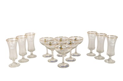 Lot 199 - SIX VINTAGE BABYCHAM COUPE GLASSES AND SIX VINTAGE PONY GLASSES