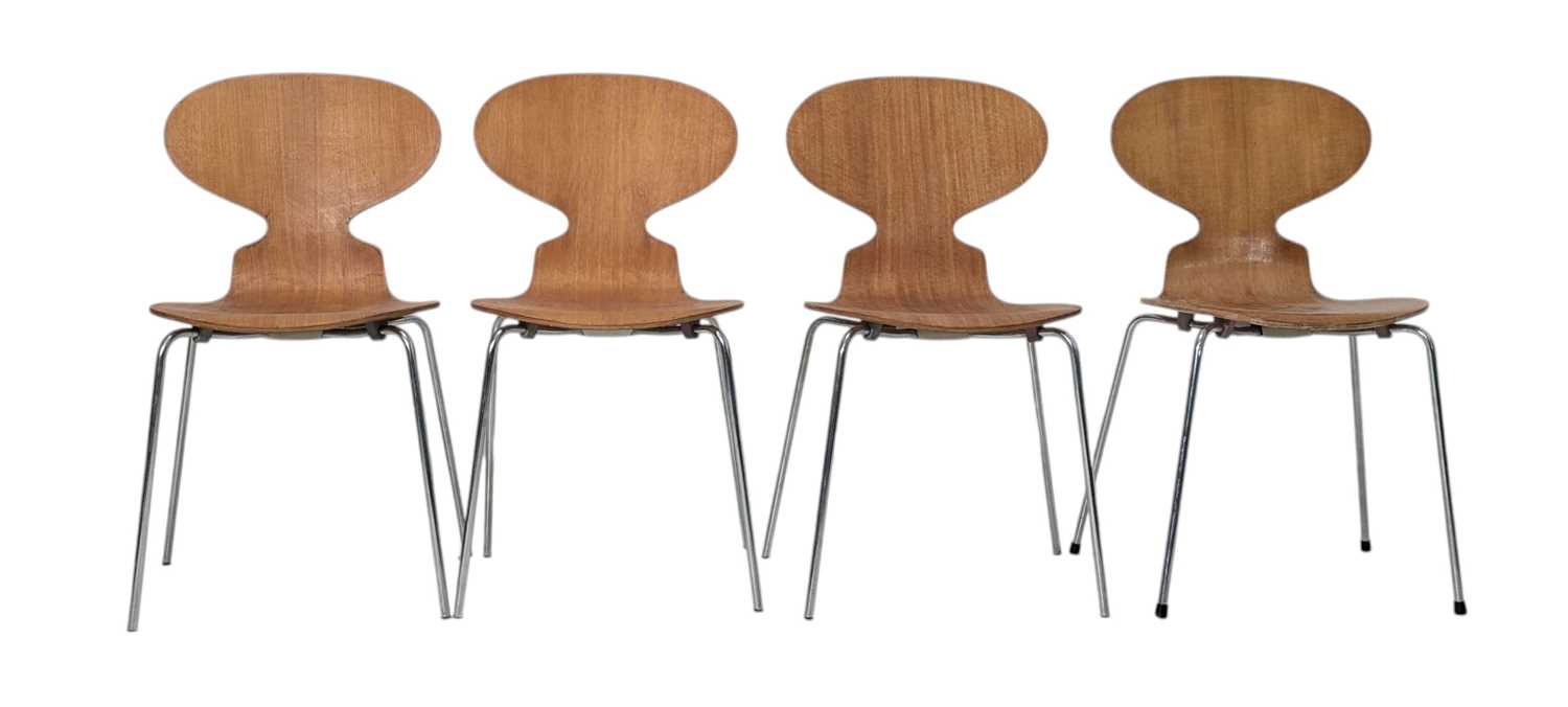 Lot 350 - ARNE JABONSEN FOR FRITZ HANSEN - FOUR 1976 DANISH 'ANT' PLYWOOD CHAIRS