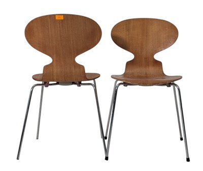 Lot 350 - ARNE JABONSEN FOR FRITZ HANSEN - FOUR 1976 DANISH 'ANT' PLYWOOD CHAIRS