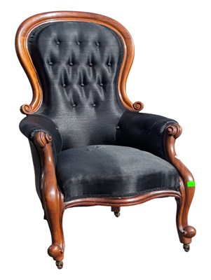 Lot 1036a - VICTORIAN 19TH CENTURY MAHOGANY BUTTON SPOON BACK ARMCHAIR