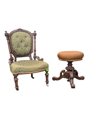Lot 791 - 19TH CENTURY VICTORIAN AESTHETIC MOVEMENT CHAIR W/ WILLIAM IV PIANO STOOL