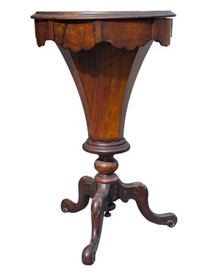 Lot 796 - 19TH CENTURY VICTORIAN BURR WALNUT TRUMPET WORK TABLE