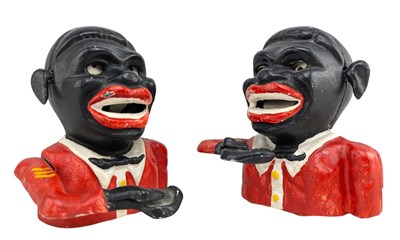 Lot 132 - TWO VINTAGE CAST IRON MECHANICAL MONEY BANKS OF A JOLLY MAN