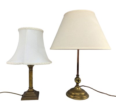 Lot 141 - TWO EARLY 20TH CENTURY BRASS DESK TABLE LAMPS
