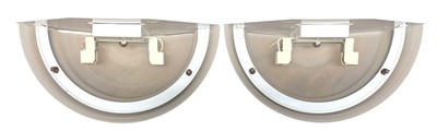 Lot 338 - PAIR OF ITALIAN 20TH CENTURY FROSTED GLASS HALF MOON SHAPED WALL LIGHTS