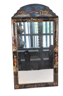 Lot 777 - 1920S BLACK LACQUERED CHINOISERIE WALL MIRROR