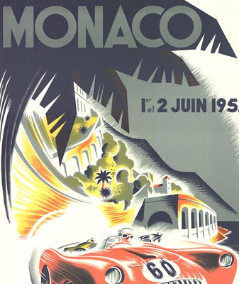 Lot 96 - MONACO GRAND PRIX JUNE 1952 LITHOGRAPHIC POSTER AFTER B. MINNIE ORIGINAL