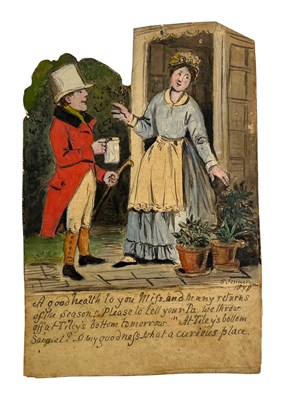 Lot 79 - JENNER, STEPHEN. 1878 PENCIL AND WATERCOLOUR ILLUSTRATION "A GOOD HEALTH TO YOU MISS"