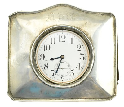 Lot 94 - 19TH CENTURY 8-DAY TRAVEL CLOCK IN A SILVER CLOCK CASE