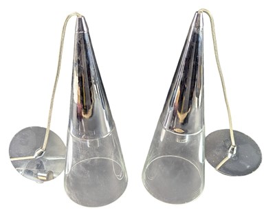 Lot 406 - PAIR OF ITALIAN IDEAL LUX MID CENTURY CHROME & GLASS CONICAL CEILING PENDANT LIGHTS