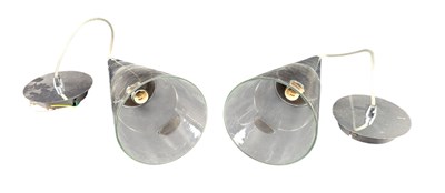 Lot 406 - PAIR OF ITALIAN IDEAL LUX MID CENTURY CHROME & GLASS CONICAL CEILING PENDANT LIGHTS