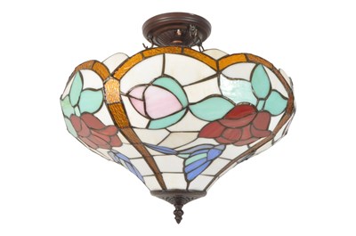 Lot 769 - TIFFANY STYLE CEILING STAINED GLASS LEADED PENDANT LAMP