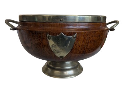 Lot 348 - 20TH CENTURY BRITISH OAK AND SILVER PLATE FRUIT BOWL