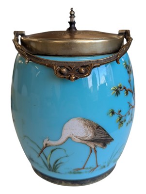 Lot 175 - 19TH CENTURY BLUE OPALINE GLASS BISCUIT BARREL