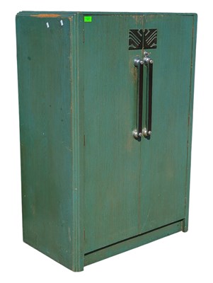 Lot 758 - 1930S ART DECO GREEN BACHELORS WARDROBE TALLBOY