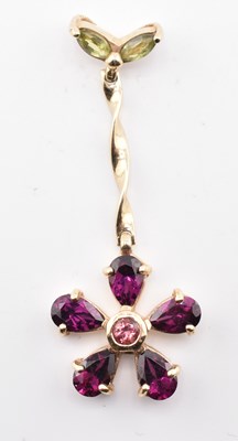 Lot 300 - HALLMARKED 9CT GOLD RHODOLITE GARNET & TOURMALINE & SAPPHIRE NECKLACE PENDANT