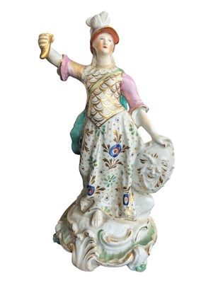 Lot 134 - 18TH CENTURY DERBY PORCELAIN FIGURE OF ROMAN GODDESS MINERVA