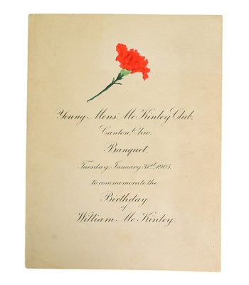 Lot 184 - AMERICAN PRESIDENTS - 1905 BANQUET MENU FROM THE MCKINLEY CLUB