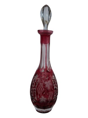 Lot 173 - EARLY 20TH CENTURY CRANBERRY CUT GLASS DECANTER