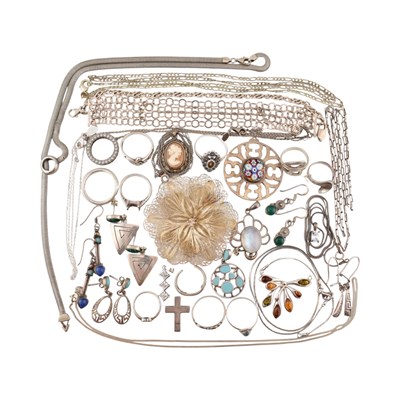 Lot 254 - COLLECTION OF SILVER & WHITE METAL JEWELLERY