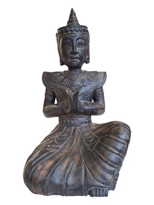 Lot 351 - 20TH CENTURY THAI TEPPANOM ANGEL CARVED HARDWOOD FIGURE