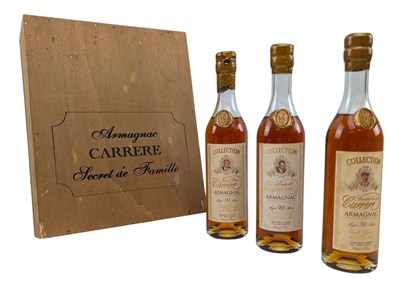 Lot 187 - COLLECTION CARRERE - BOXED SET OF THREE AGED ARMAGNAC