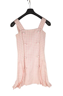 Lot 356 - GIANNI VERSACE COUTURE - 1994 VINTAGE DESIGNER ITALIAN SILK PINK GINGHAM DRESS