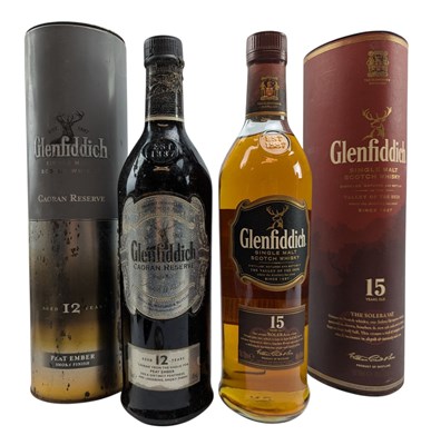 Lot 199 - TWO GLENFIDDICH AGES 12 AND 15 YEARS SINGLE MALT SCOTCH WISHKY BOTTLES (2)