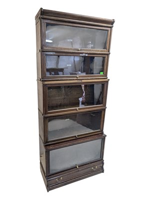 Lot 735 - EARLY 20TH CENTURY MAHOGANY BARRISTERS' FIVE-TIER STACKING LAWYERS BOOKCASE