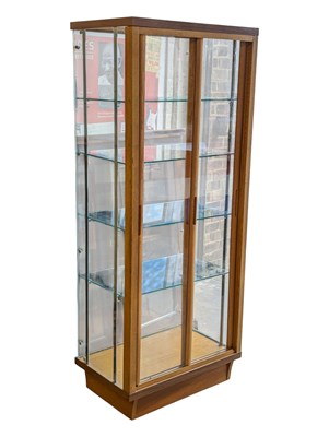 Lot 550 - VINTAGE MID CENTURY HABERDASHERY OAK AND GLASS DISPLAY CABINET
