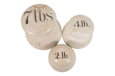 Lot 460 - THREE EARLY 20TH CENTURY CERAMIC IMPERIAL GROCERS WEIGHTS