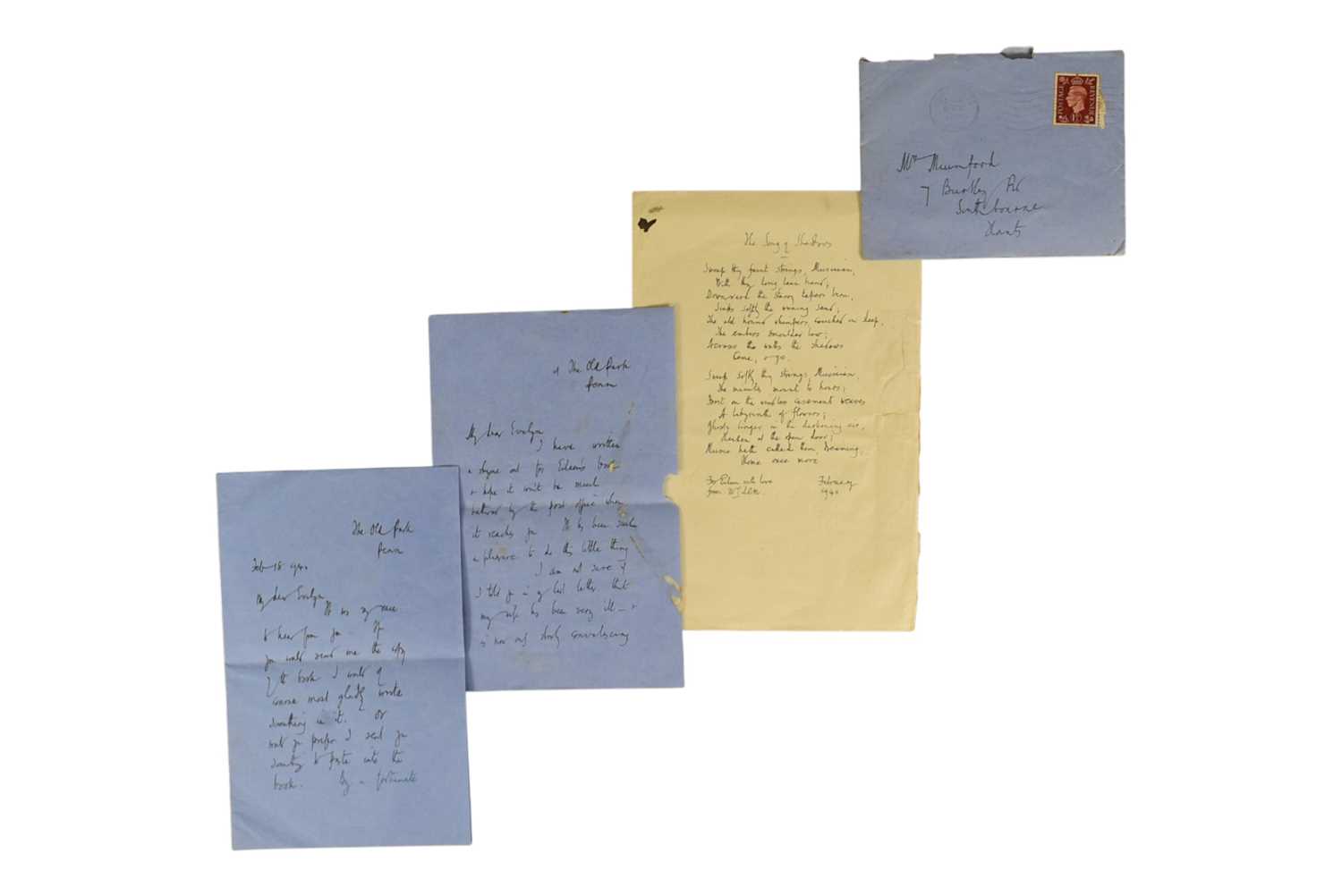 Lot 140 - POETRY - WALTER DE LA MARE (D.1956) - HANDWRITTEN POEM + LETTERS