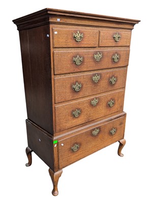 Lot 722 - GEORGE III OAK TALLBOY CHEST ON CHEST OF DRAWERS ON STAND