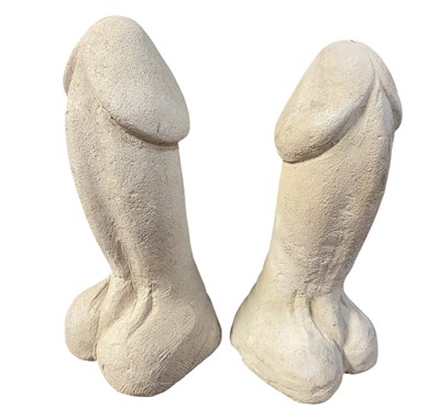 Lot 559 - TWO GARDEN STONE ORNAMENTS OF PHALLIC SHAPE